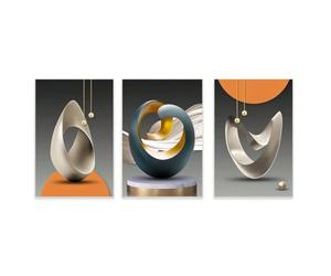 3 láminas de lienzo sin marco para pared, con formas geométricas abstractas de lujo, ideales para la decoración del hogar (70x90cm x 3 / Sin marco)
