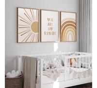 3 Laminas Decorativas Pared Arcoiris 30X40CM Poster Habitación Infantil Naranjas Cuadros Habitacion Bebe Niña Sol Lienzo Decorativo Infantil Beige Laminas You Art My Sunshine Bohemias sin Marco