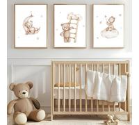 3 Laminas Oso 30X40CM Cuadros Habitacion Infantil Niño Poster Beige Lienzo Animales Bebe Laminas Decorativas Pared Infantil Cuadros Bebé Habitacion Niño Animaux Lienzo Beige Bebe Oso sin Marco
