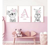 3 Laminas Personalizadas Nombre Bebe Conejo Koala Poster Habitacion Niña Rosa Cuadro Decoracion Dormitorio Infantil 30x40 Lienzo Decorativo para Pared Niños Regalo SIN MARCO