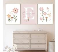 3 Laminas Personalizadas Nombre Bebé Rosa Cuadro Florales Niña Decoración Pared Dormitorio Niño Poster Habitacion Infantil Regalo Lienzo 30 x 40 cm Sin Marco