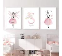 3 Láminas Rosa Personalizadas para Habitación Niña - Cuadro Infantil con Nombre 30x40 - Poster Decoración Pared Bebé - Regalo Lienzo Sin Marco