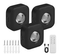 3 lámparas de pared magnéticas, inalámbricas, con mando a distancia, iluminación de vitrina, regulable, 3 modos de color, lámpara de imagen LED, recargable (negro), soporte de montaje no es