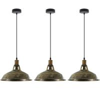 3 lámparas vintage retro lámpara colgante industrial lámpara de techo E27 lámpara de metal lámpara colgante LED loft suspensión suspensión (verde) (Ranurado de granero - Latón cepillado)