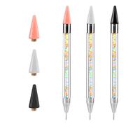 3 Lápices de Cera para Pedrería con 3 Puntas Cera, Doble Cabeza Herramienta para Recoger Joyas con Tubo de Bolígrafo Diamante Color Bolígrafo Cera para Uñas Manualidades (Negro, Blanco, Rosa)