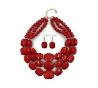 3 Layered Beaded Statement Necklaces for Women Handmade Acrylic Red Bead Necklace Boh