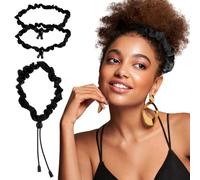 3 lazos ajustables de satén para el cabello, coleteros elásticos ajustables para mujeres y niñas, accesorios negros, bandas de poliéster antideslizantes, paquete de soporte para el cabello, paquete de