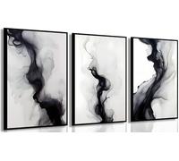 3 lienzos abstractos simples en blanco y negro para pared, minimalistas en negro y gris, con formas de humo, pósteres, obras de arte modernas para el hogar, sala de estar, dormitorio, estudio, oficina