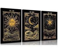 3 lienzos celestiales de sol y luna para pared, pintura de tarot, decoración de pared, póster de astrología, obra de arte para dormitorio, sala de estar, baño, sala de estudio, decoración del hogar