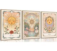 3 lienzos celestiales de sol y luna para pared, tarot, astrología, cuadros, decoración de pared, boho, loto, floral, pósteres, impresiones artísticas para sala de estar, dormitorio, decoración del