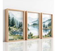 3 lienzos de acuarela para pared, sala de estar, dormitorio, bosque de montaña y lago, naturaleza, sereno, rústico, campo, cuadros, pósteres, cocina, pasillo, escaleras, decoración, sin marco, 40 x 50