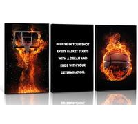 3 lienzos de baloncesto para pared, diseño de arte inspirador, tema deportivo, decoración de pared, llama, baloncesto, citas motivacionales, póster impreso para decoración de sala de gimnasio, sin