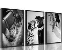 3 lienzos de guepardo blanco y negro para pared, diseño vintage de leopardo salvaje, cuadro de decoración de pared, póster impreso para dormitorio, sala de estar, apartamento, decoración del hogar