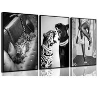 3 lienzos de guepardo blanco y negro para pared, vintage, moderno, leopardo, decoración de pared, póster feminista de lujo, obra de arte para dormitorio, dormitorio universitario, decoración del hogar