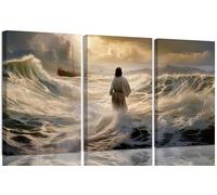 3 lienzos de Jesús caminando sobre el agua, arte de pared con historias bíblicas cristianas, cuadro decorativo para pared, espíritu religioso, fe, póster impreso para sala de estar, dormitorio,