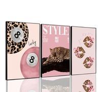 3 lienzos de leopardo rosa para pared, diseño de guepardo de 8 bolas, impresión de coqueta, preppy de la suerte, estética, arte de moda para niñas, dormitorio, sala de estar, decoración sin marco, 16