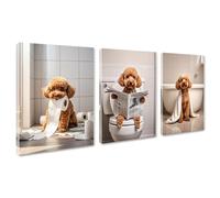 3 lienzos divertidos para el baño, arte de pared Goldendoodle leyendo periódico caniche en el inodoro, decoración de baño de perro, pósteres, obras de arte, baño, decoración de pared, sin marco, 8 x