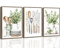 3 lienzos minimalistas para comedor, hojas de eucalipto, decoración de pared para comedor, cocina, cocina, decoración del hogar, sin marco, 8 x 12 pulgadas