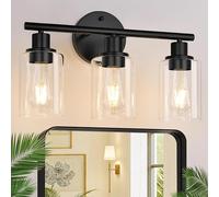 3-Light Bathroom Light Fixtures, Black Modern Vanity Lights with Clear Glass Shade, Bathroom Wall Lamp for Mirror Kitchen Living Room Hallway Cabinet Porch