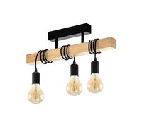 3-light ceiling lamp, vintage industrial design, retro pendant lamp made of steel and wood, color black