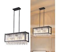 3-Light Dining Room Light Fixture 66cm Square Lndustrial Farmhouse Chandelier Black Metal Crystal Pendant Light for Kitchen Island Dining Room Living Room Flat and Inclined Ceiling Household faucets
