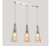 3 Light Elegant Glass Pendant, Kitchen Island Linear Chandelier, Chrome Dining Room Ceiling Lighting Fixture Adjustable E14 Crystal Beads Clear Art Suspended Hanging Lamp