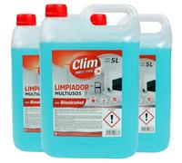 3 Limpiadores Multiusos Clim Profesional con Bioalcohol. Limpia y Desinfecta Cualquier Superficie Aportando Brillo y buen aroma. Caja con 3 garrafas de 5 litros