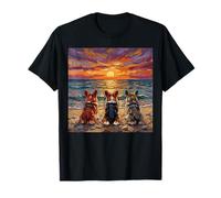 3 Lindas Obras de Arte de Perros Pembroke Welsh Corgis Sunset Beach Camiseta
