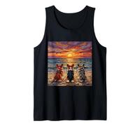 3 Lindas Obras de Arte de Perros Pembroke Welsh Corgis Sunset Beach Camiseta sin Mangas