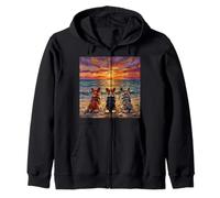 3 Lindas Obras de Arte de Perros Pembroke Welsh Corgis Sunset Beach Sudadera con Capucha