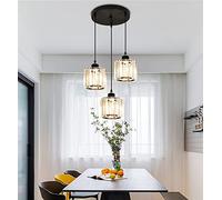 3 Llamas Mesa de Comedor Colgante de Vidrio Luz de Techo de Cristal Altura Ajustable Altura Vintage de Techo Negro Sala de Estar Decoración de la lámpara del Comedor Decoración Retro