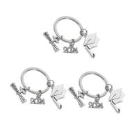 3 llaveros de acero para la temporada de graduación, de graduación, felicitaciones, plata, 5 x 2,70 x 0,20 cm, Silver, 5.00X2.70X0.20CM