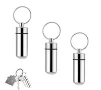 3 llaveros para pastilleros, caja de píldoras, llavero, pastillero para viajes, cápsula Sos para niños, pastillero mini, para viajes al aire libre, camping (plata)