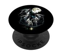 3 Lobos Aullando a la Luna Estilo Retro Vintage Divertido años 80-90 PopSockets PopGrip Adhesivo