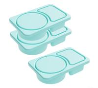 3 loncheras de silicona con dos compartimentos para viajes y picnics, tapas de sellado seguro a prueba de fugas, aptas para microondas y lavavajillas, diseño apilable y compacto (azul claro)