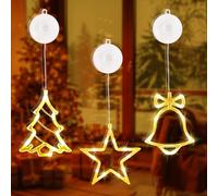 3 Luces Navideñas Interior,Clanco Cálido,Estrella Luz 10 LED,Funciona Pilas Cinta Adhesiva Doble Cara, Guirnalda Luces Ventana Decoración Navideña,Fiesta,Boda (árbol Navidad,campana y estrella)