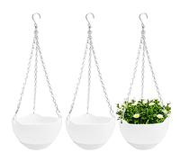 3 macetas colgantes de 8 pulgadas, cesta colgante redonda de riego automático con bandeja de agua y cadena de metal, contenedor para plantas suculentas para interiores y exteriores, jardín, balcón,