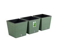 3 macetas con inserto - 24 x 23,5 x 24 cm - Macetero inspirado en la naturaleza: agujas de pino, macetero cuadrado, color verde