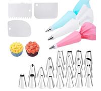 3 mangas pasteleras (12 pulgadas) + 24 boquillas + 3 raspadores + 1 manga pastelera con boquillas, manga pastelera desechable, bolsa de piping, boquillas, boquillas para L, reutilizables