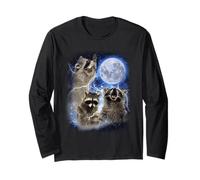 3 Mapaches Luna Mapache Aullando a la Luna Divertido extraño Maldito Manga Larga