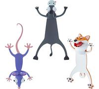 3 Marcadores de Libros de Animales de Dibujos Animados 3D Marcador de Lectura de Animales Locos Divertidos Marcapáginas de Niños Lindos Papelería de Animales Aplastados para Estudiantes