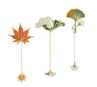 3 marcapáginas de metal con colgante personalizable, estilo retro, marcador de hoja de loto, hoja de arce, marcapáginas de ginkgo, regalo para los amantes de los libros