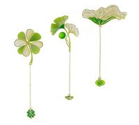 3 Marcapáginas de Metal para Colgar - Hoja de Loto, Trébol de Cuatro Hojas, Ginkgo - Retro y Elegante, Adecuado para Leer