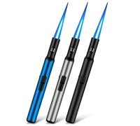 3 mecheros de gas rellenables, encendedor, llama de chorro, largo de 19 cm, resistente al viento, para velas, cocina, camping, barbacoa, chimenea, regalos para hombres (sin gas)