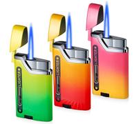 3 mecheros de tormenta, llama jet, de gas, rellenables, con ventana visible, resistente al viento, para cocina, camping, gradiente (sin gas)