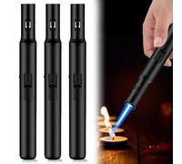 3 mecheros de varilla de gas rellenables, con llama de chorro, varilla, 19 cm, eléctrico, resistente al viento, para velas, cocina, camping, barbacoa, chimenea, regalos para hombres (sin gas)