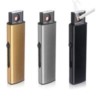 3 mecheros electrónicos, USB, arco eléctrico, encendido de doble cara, recargable para cocina, barbacoa, camping (dorado + negro + plata)