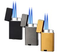 3 mecheros para tormentas, llama de chorro doble, mechero, llama, chorro, regalo para hombres y mujeres, sin gas (dorado y negro, negro)