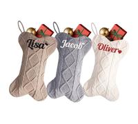 3 medias grandes personalizadas de 16.5 pulgadas para Navidad, nombre bordado personalizado, forma de hueso, medias de Navidad de punto trenzado para chimenea, decoración de fiestas