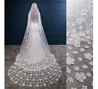 3 Metros Elegantes velos Nupciales 1t 1 neumático Largo 3D Flores Capilla Catedral Novia Accesorios de Boda para Mujeres (Marfil)